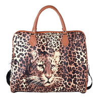 TLV Black and Brown Leopard Pattern Tote Bag (16.93"x7.87"x14.96") with 40" Shoulder Strap