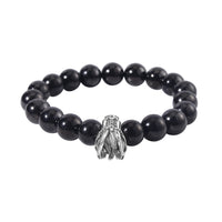 Shungite Beaded Stretch Bracelet with Dragon Charm in Black Oxidized Sterling Silver 133.50 ctwc