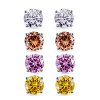 Lustro Stella Premium Multi Color Cubic Zirconia Set of 4 Stud Earrings in Sterling Silver