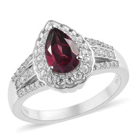 2.30 ctw Natural Tanzanian Wine Garnet and Zircon Ring in Platinum Over Sterling Silver (Size 8.0)