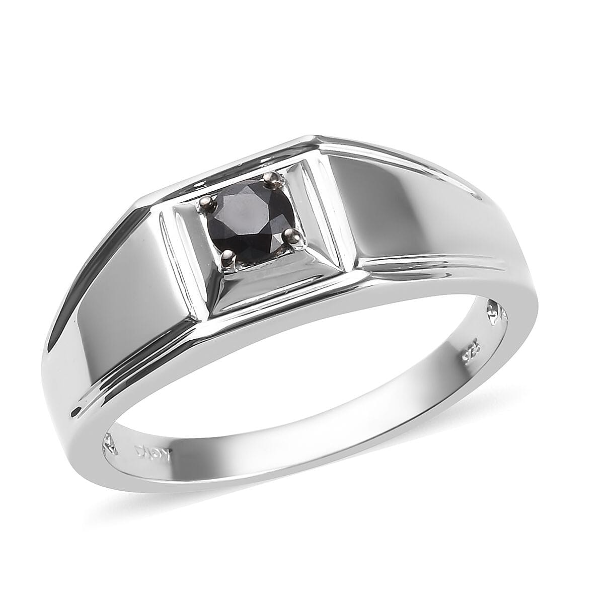 Black Diamond Solitaire Men's Ring in Platinum Over Sterling Silver 0.50 ctw