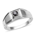 Black Diamond Solitaire Men's Ring in Platinum Over Sterling Silver 0.50 ctw - Sticky add to cart bar
