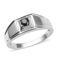 Black Diamond Solitaire Men's Ring in Platinum Over Sterling Silver 0.50 ctw