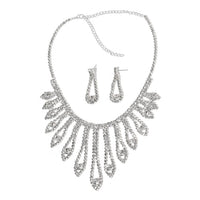 White Austrian Crystal Earrings and Chandelier Necklace 22 Inches in Silvertone