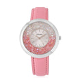 Strada Pink and Aurora Borealis Austrian Crystal Japanese Movement Water Resistant Watch with Pink Faux Leather Band and Stainless Steel Back (40mm) (6.75-8.5In) - Sticky add to cart bar