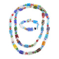 Multi Color Murano Style and Multi Color Glass Square Stretch Bracelet and Endless Necklace (46.00 In) - Sticky add to cart bar