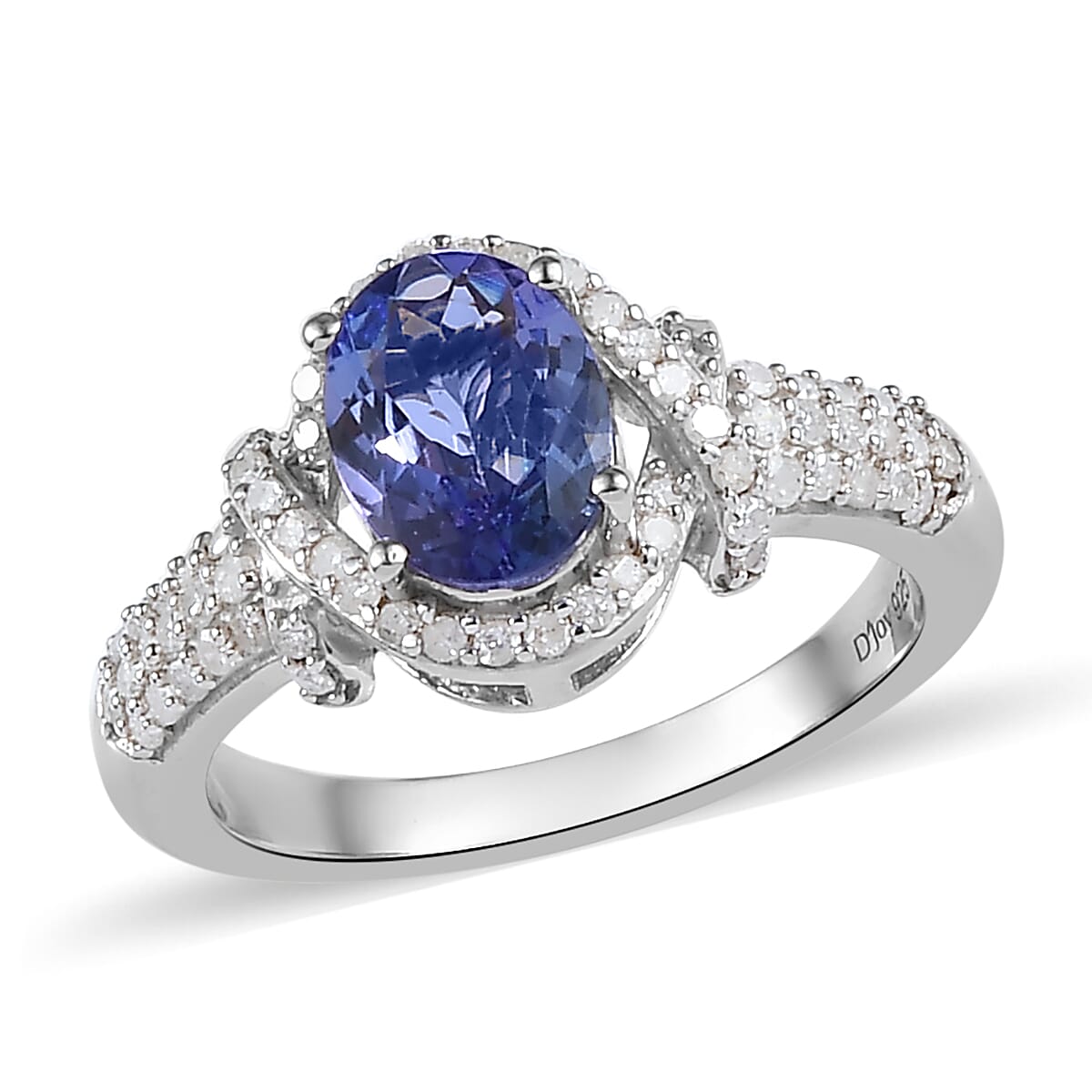 Tanzanite, Diamond Ring in Platinum Over Sterling Silver, Engagement Ring, Promise Rings For Women, Oval Engagement Ring 1.65 ctw