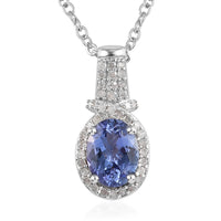 Tanzanite and Diamond Pendant Necklace 20 Inches in Platinum Over Sterling Silver