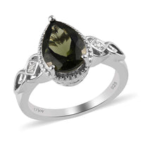 Premium Bohemian Moldavite and White Zircon Ring in Platinum Over Sterling Silver 1.65 ctw