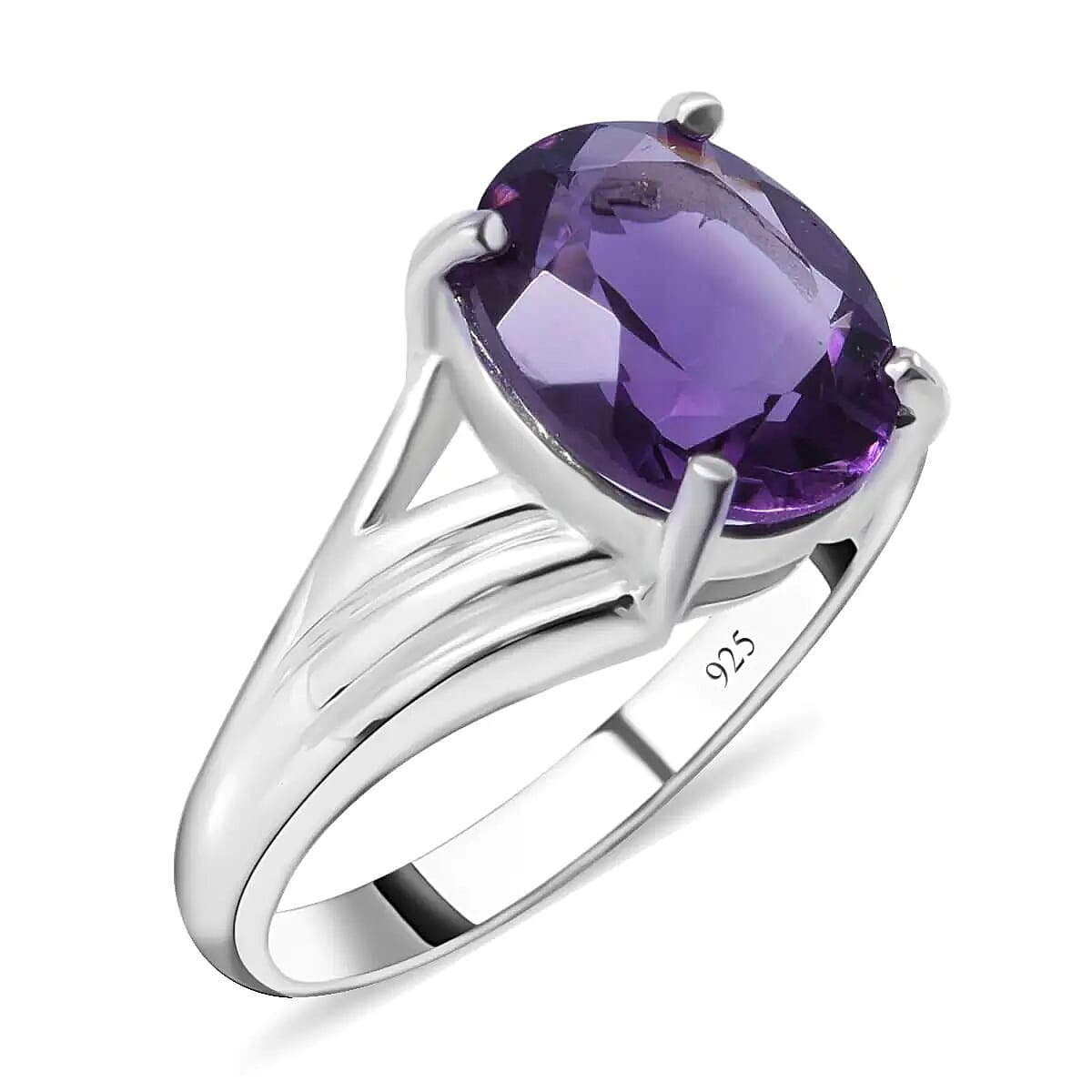 Lusaka Amethyst Split Shank Ring in Platinum Over Sterling Silver (Size 8.0) 3.35 ctw