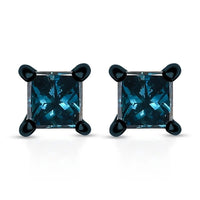 0.50 ctw Blue Diamond Stud Earrings in Rhodium & Platinum Over Sterling Silver