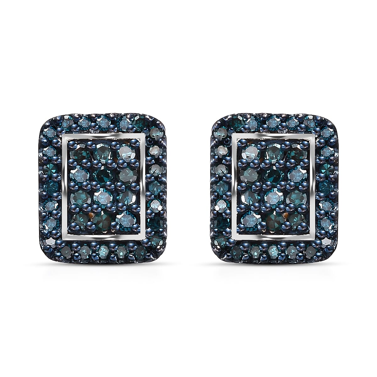 Blue Diamond Stud Earrings in Blue Rhodium and Platinum Over Sterling Silver 0.50 ctw