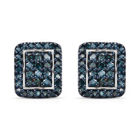 Blue Diamond Stud Earrings in Blue Rhodium and Platinum Over Sterling Silver 0.50 ctw