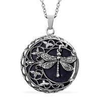 55.00 ctw Galilea Rose Quartz Dragonfly Pendant Necklace 20 Inches in Black Oxidized Stainless Steel