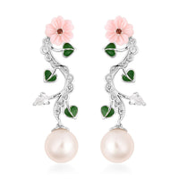 Jardin Collection South Sea White Cultured Pearl and Multi Gemstone Earrings in Sterling Silver 1.00 ctw