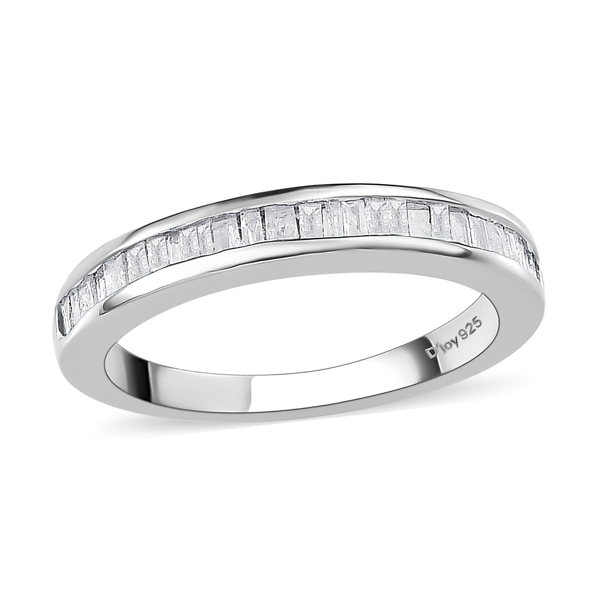 Diamond Half Eternity Band Ring in Platinum Over Sterling Silver (Size 10.0) 0.33 ctw