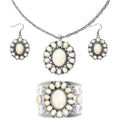 Blue Howlite Floral Cuff Bracelet (7.50-8.50 In), Earrings and Pendant Necklace 26-30 Inches in Silvertone 71.00 ctw - Sticky add to cart bar