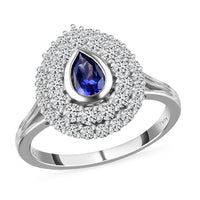 2.30 ctw AAA Tanzanite and Zircon Ring in Platinum Over Sterling Silver