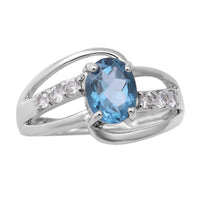 London Blue Topaz and Natural White Zircon Ring in Platinum Over Sterling Silver 1.85 ctw