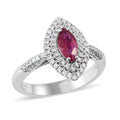 One Of A Kind Certified & Appraised Rhapsody 950 Platinum AAAA Royal Thai Ruby, Diamond (E-F, VS) (0.45 cts) Double Halo Ring (Size 10.0) (7.60 g) 1.10 ctw - Sticky add to cart bar