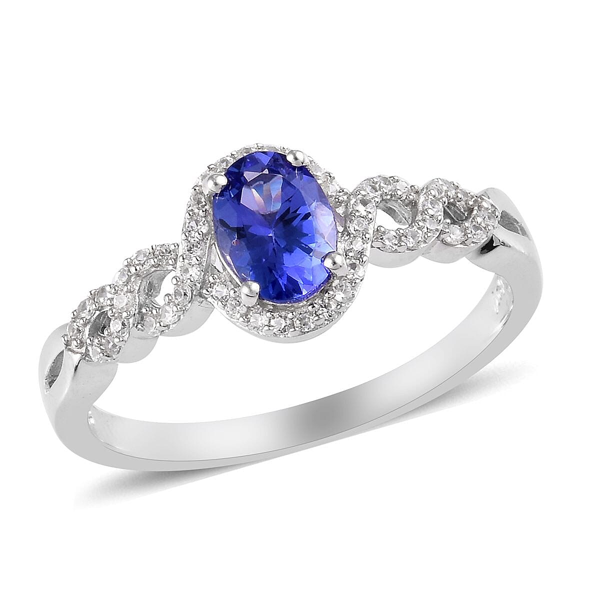 AAA Tanzanite and White Zircon Ring in Platinum Over Sterling Silver (Size 8.0) 1.35 ctw (1)