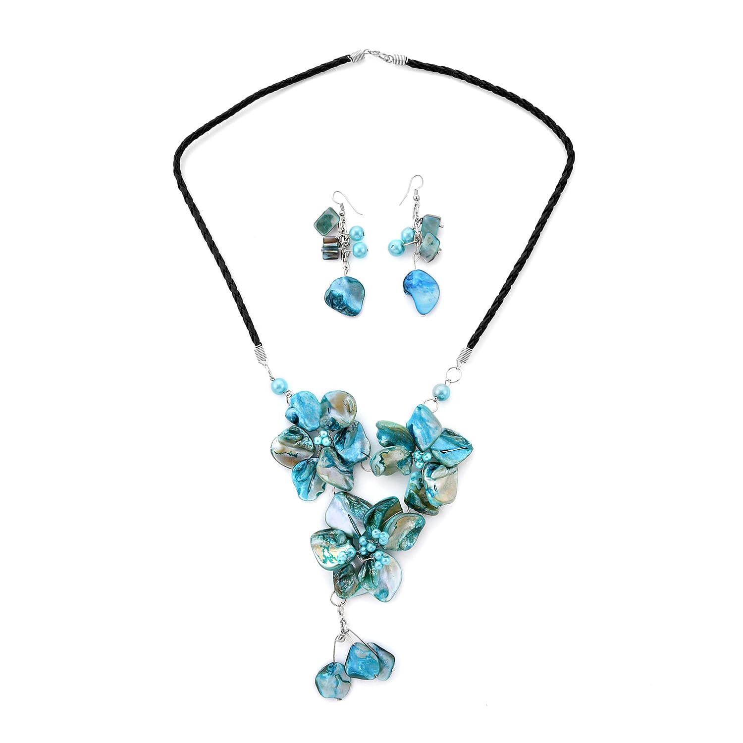 Turquoise Seed Bead Necklace and Earrings in Stainless Steel