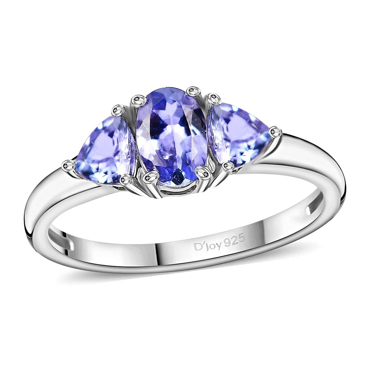 Tanzanite 3 Stone Ring in Platinum Over Sterling Silver (Size 10.0) 0.90 ctw