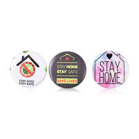 Set of 3 Silvertone Brooch with A Stay Home Stay Safe Message