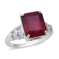9.38 ctw Niassa Ruby and White Topaz Ring in Platinum Over Sterling Silver (Size 10.0)