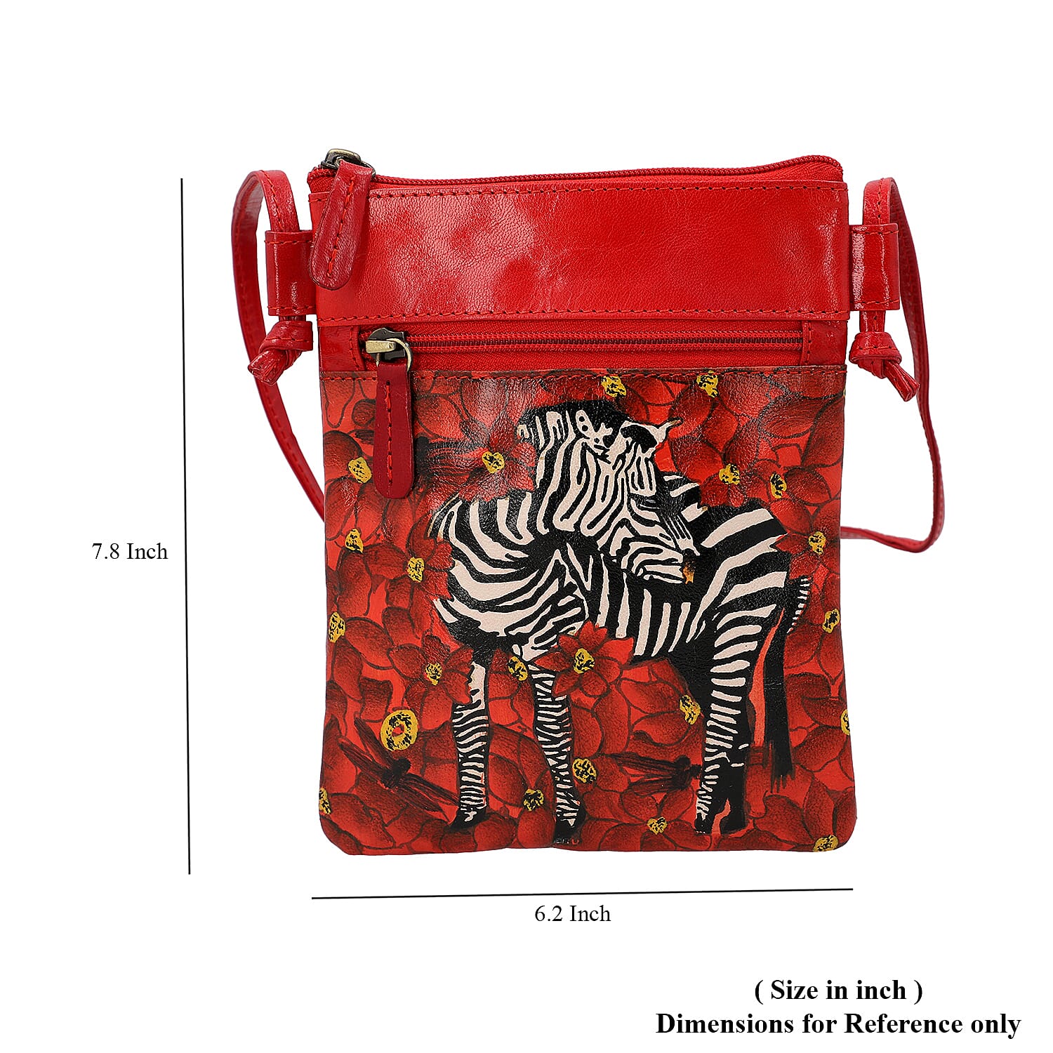 VIVID by SUKRITI Red Zebra Pattern Hand Painted Genuine Leather Crossbody Bag