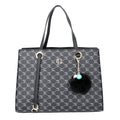 Lock Soul Black Faux Leather Tote Bag with Pompom (14""x10""x4"") with Adjustable Shoulder Strap - Sticky add to cart bar