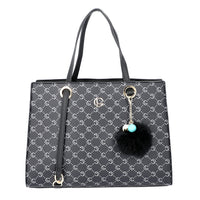 Lock Soul Black Faux Leather Tote Bag with Pompom (14""x10""x4"") with Adjustable Shoulder Strap