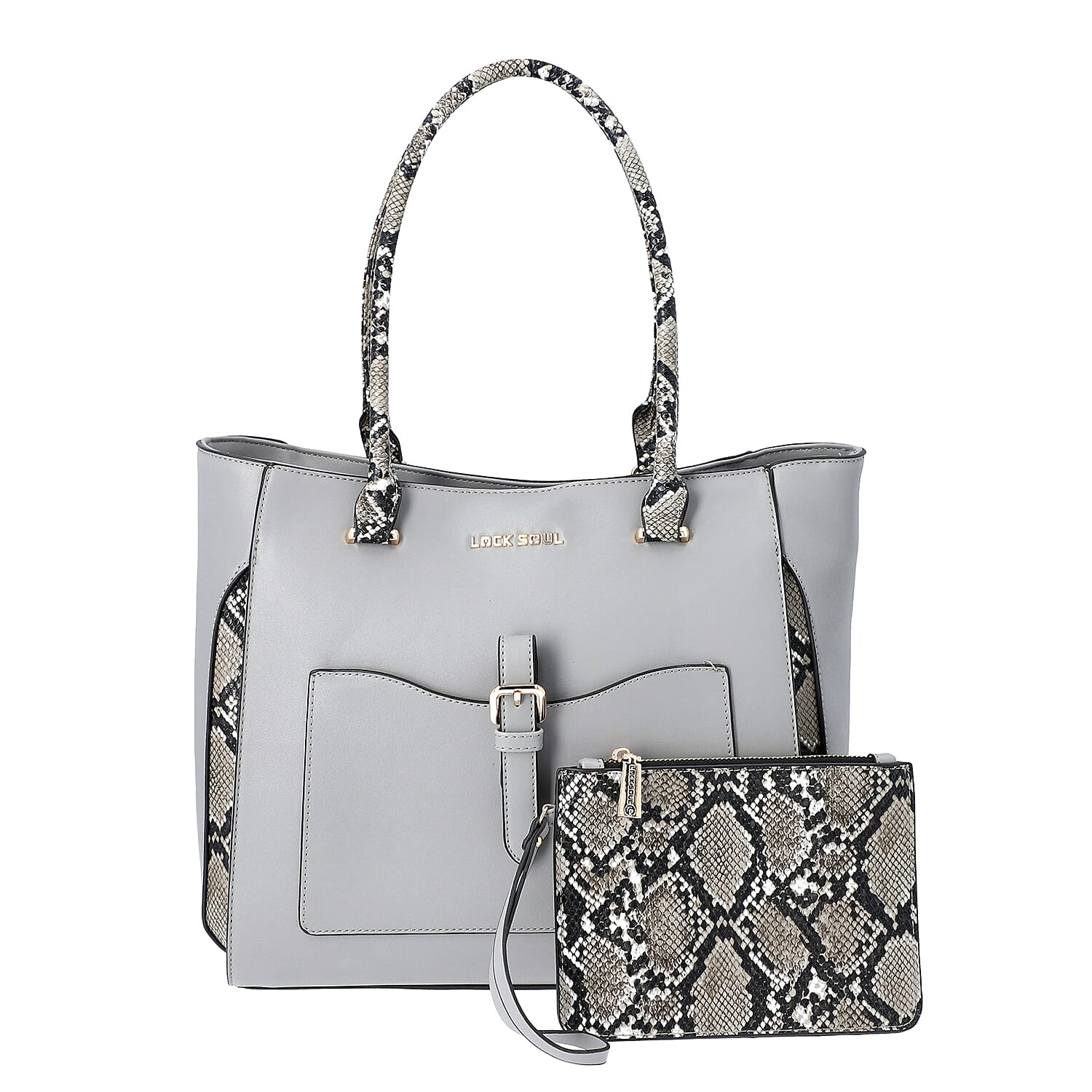 Value Buy Black Faux Leather Snake Skin Print Tote Bag (14.96x6.3x11.81) (1)