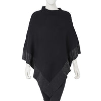 Black Crystal Studded Border Poncho (One Size Fits Most, Acrylic)