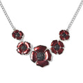 Black Austrian Crystal and Enameled Poppy Flower Necklace 20 Inches in Silvertone - Sticky add to cart bar