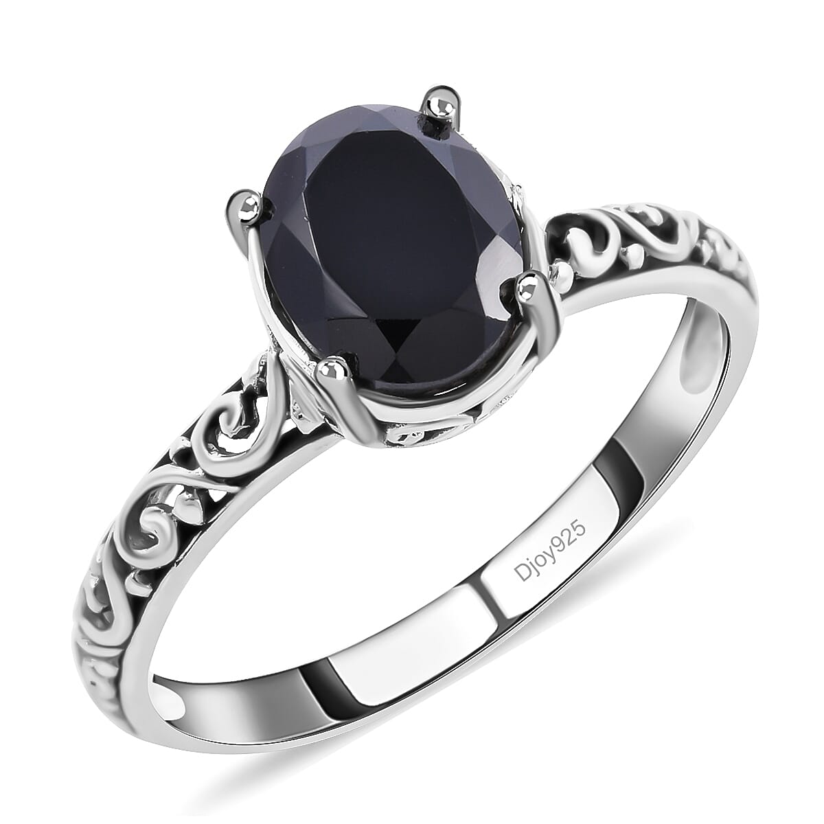 Natural Thai Black Spinel Ring in Sterling Silver (Size 10.0) 2.30 ctw
