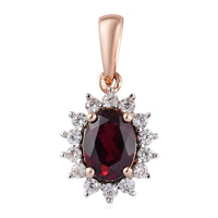 1.20 ctw Premium Anthill Garnet and Zircon Halo Pendant in 10K Rose Gold
