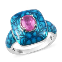 GP Ilakaka Hot Pink Sapphire (FF) and Enameled Ring in Platinum Over Sterling Silver (Size 6.0) 1.75 ctw