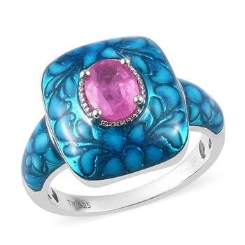 GP Ilakaka Hot Pink Sapphire (FF) and Enameled Ring in Platinum Over Sterling Silver (Size 6.0) 1.75 ctw - Product card gallery slide 1 (10176410321209)