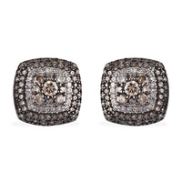 1 ctw Natural Champagne and White Diamond Stud Earrings in Rhodium and Platinum Over Sterling Silver