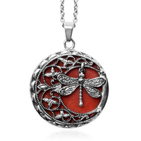 55.00 ctw Galilea Rose Quartz Dragonfly Pendant Necklace 20 Inches in Black Oxidized Stainless Steel