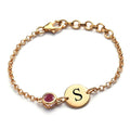 Personalized Mozambique Garnet Engraved Initial Birthstone Bracelet in 14K YG Over Sterling Silver (6.50-8.50In) 0.60 ctw - Sticky add to cart bar