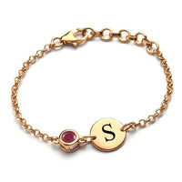 Personalized Mozambique Garnet Engraved Initial Birthstone Bracelet in 14K YG Over Sterling Silver (6.50-8.50In) 0.60 ctw