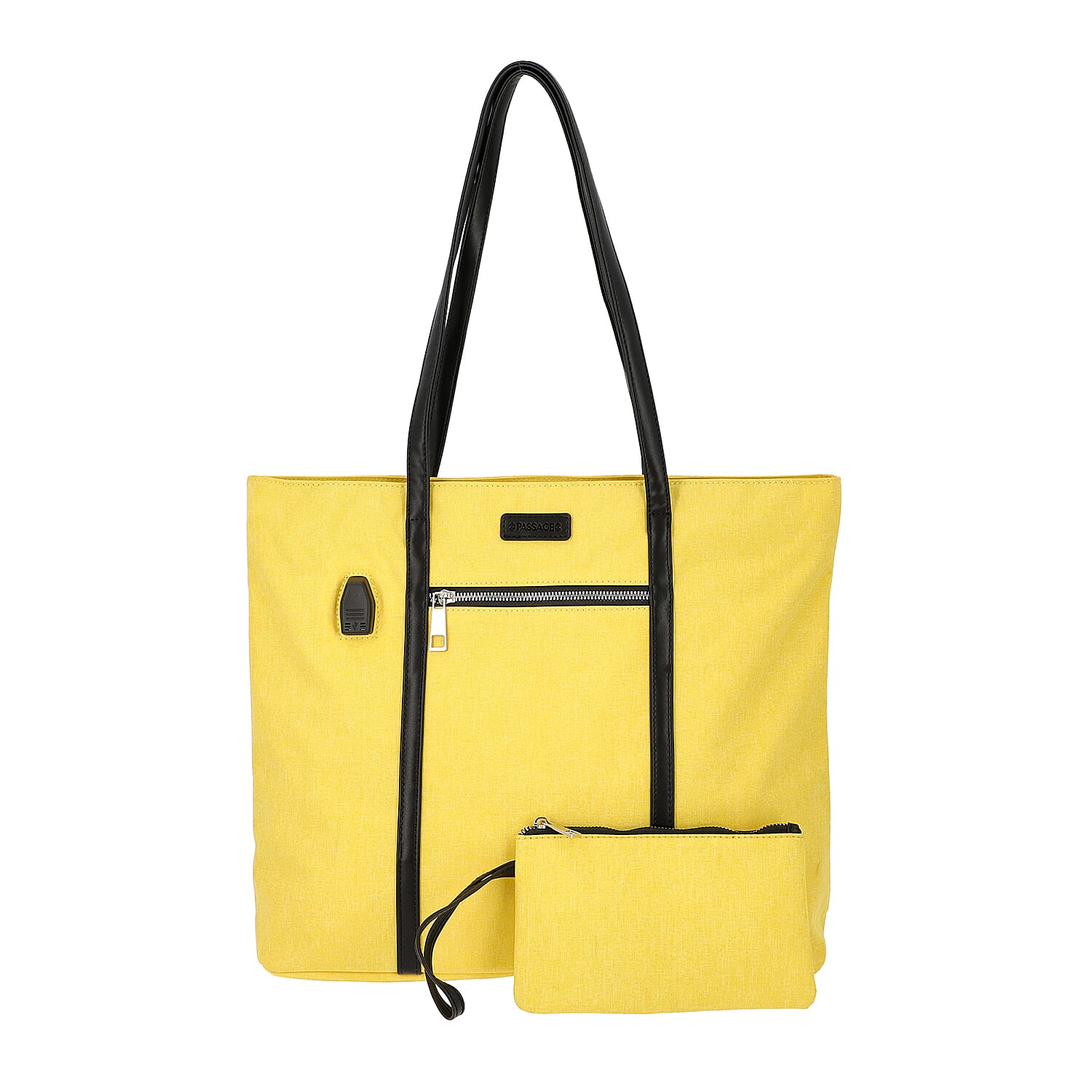 PASSAGE Gray Oxford & Polyester Multi-Purpose USB Charging Tote Bag (16x13.5x5) and Wristlet Wallet (8x4.5) with Power Bank