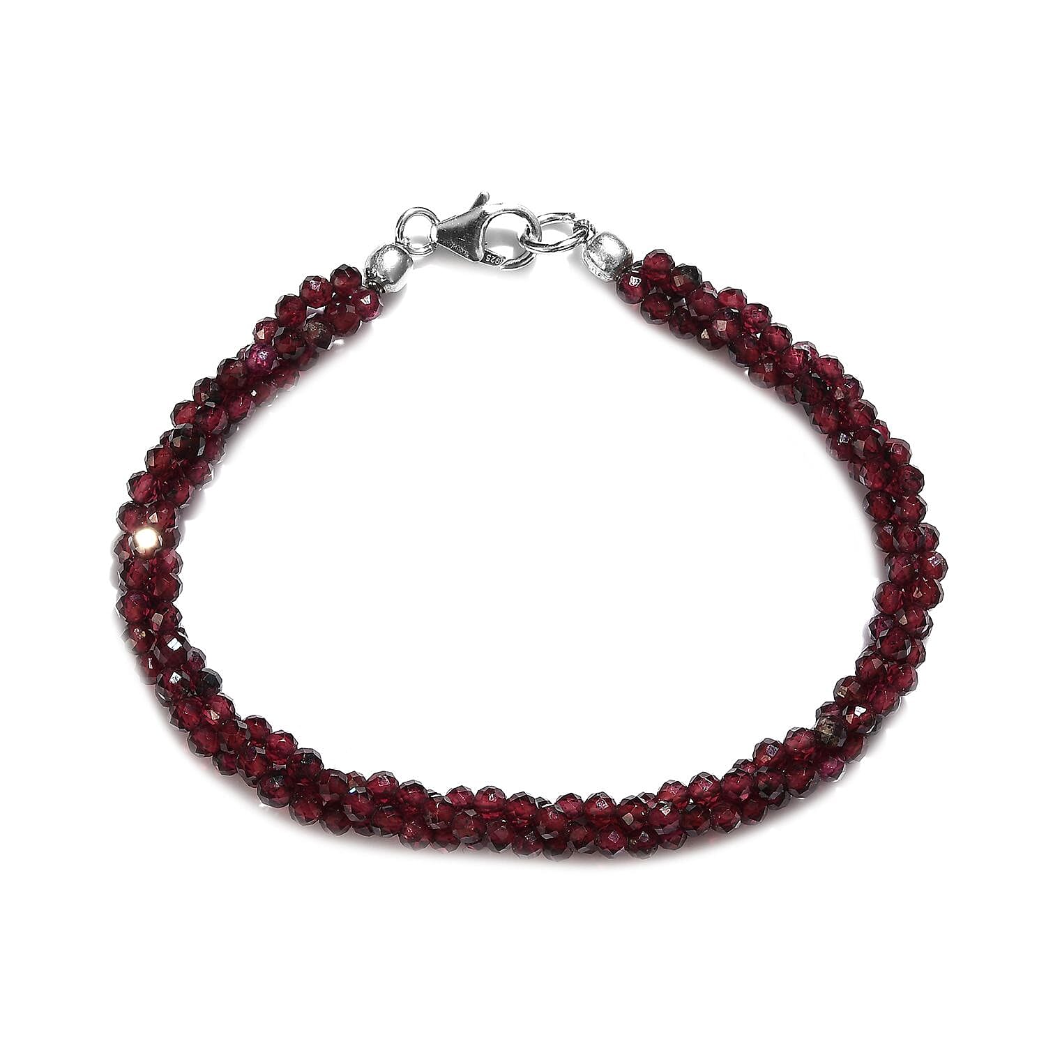 Orissa Rhodolite Garnet Beaded 3 Layer Twisted Bracelet in Sterling Silver (7.25 In) 62.00 ctw (Del. in 8-10 Days)
