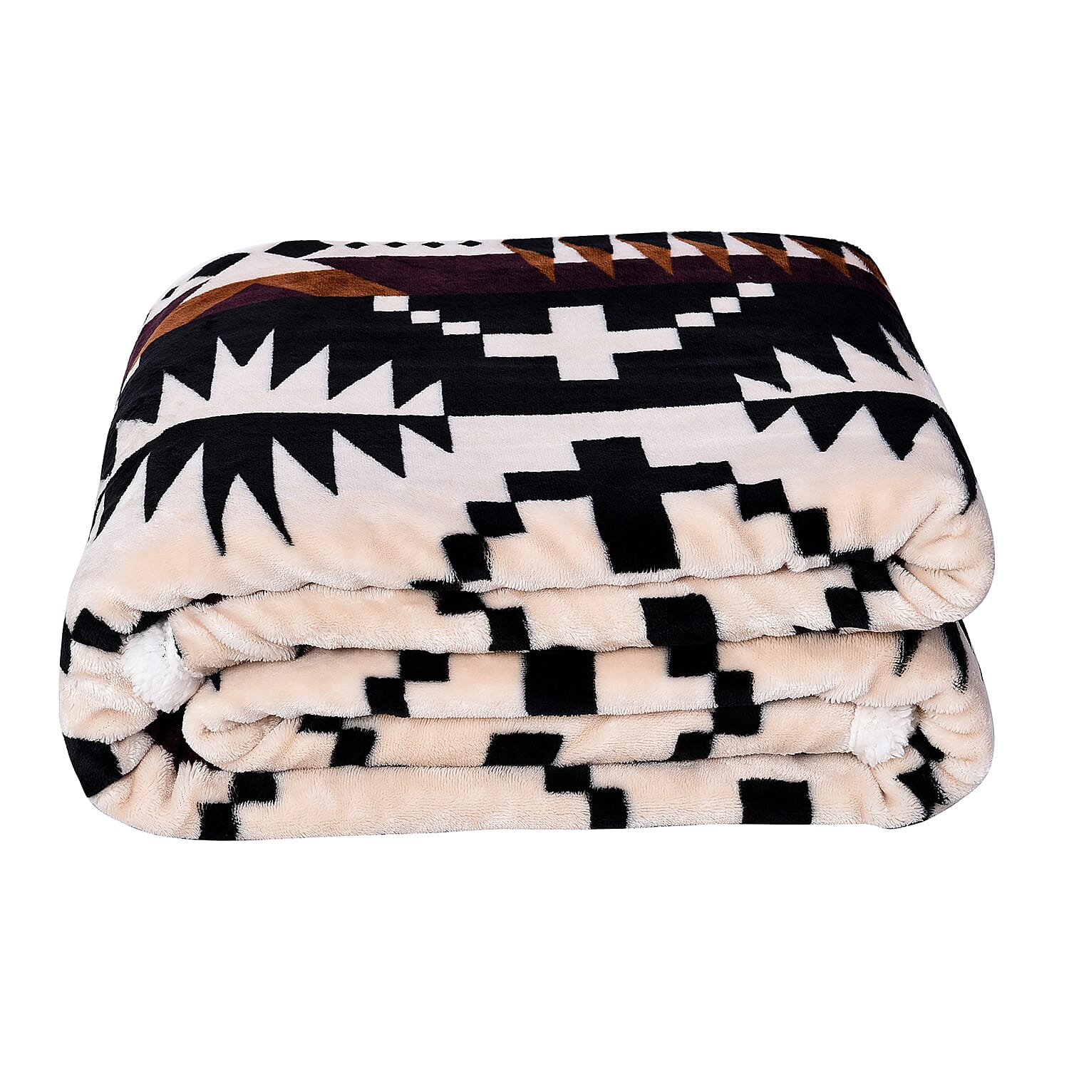 HOMESMART Blue with Multi Color Tribal Print Pattern Soft Flannel-Sherpa Blanket (1)