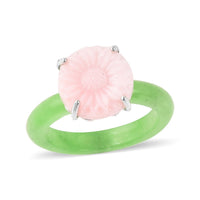 Jardin Collection Pink Mother of Pearl and Green Jade Floral Ring in Sterling Silver (Size 9.0) 9.75 ctw