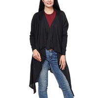 PASSAGE 100% Cotton Knit Black Long Sleeve Waterfall Cardigan (S)