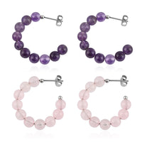 52.50 ctw Amethyst and Galilea Rose Quartz Set of 2 Earrings in Stainless Steel