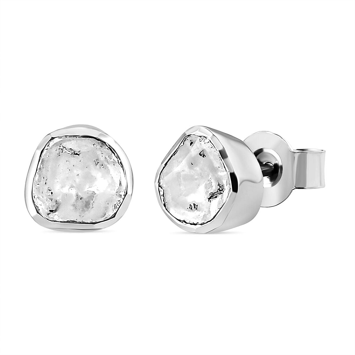 Artisan Crafted Polki Diamond Stud Earrings in Platinum Over Sterling Silver 0.50 ctw